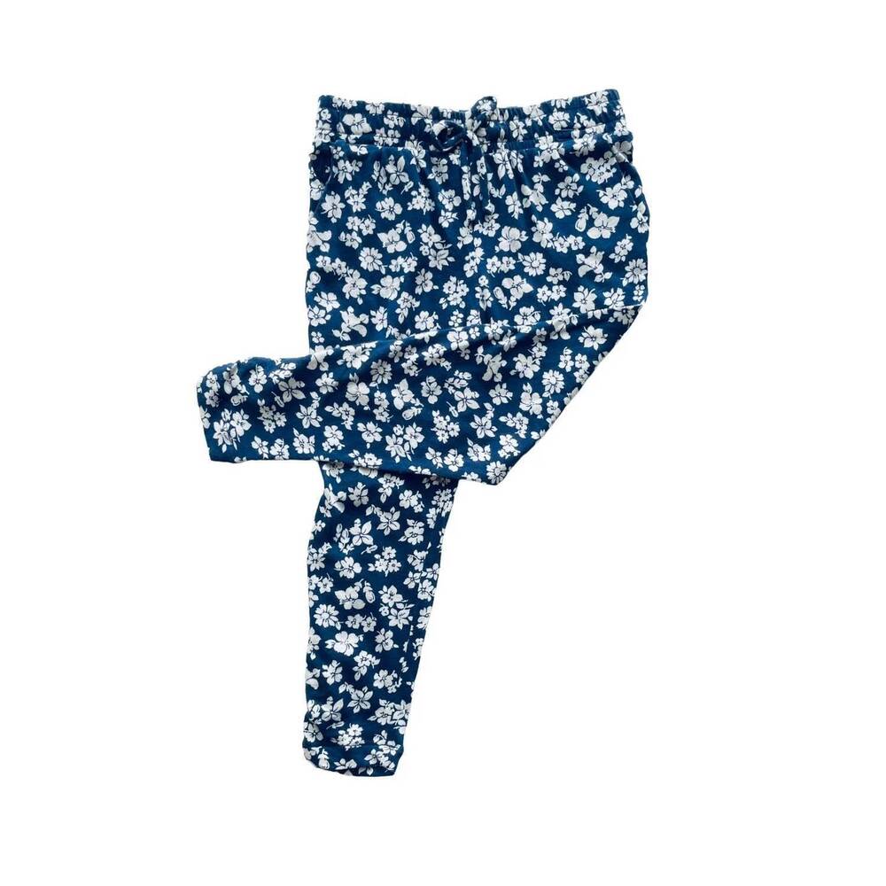 NEW RALPH LAUREN girl's jersey floral pants in blue/ cream